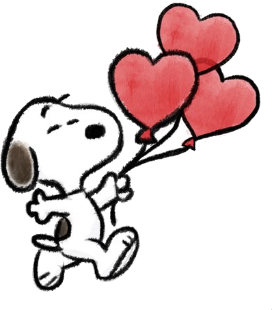 Snoopy with heart balloons