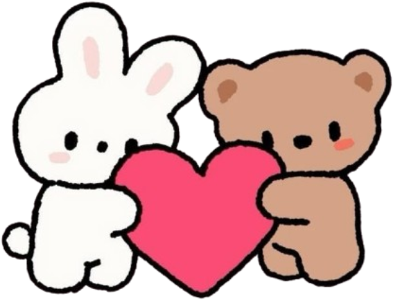 A bunny and bear holding a heart